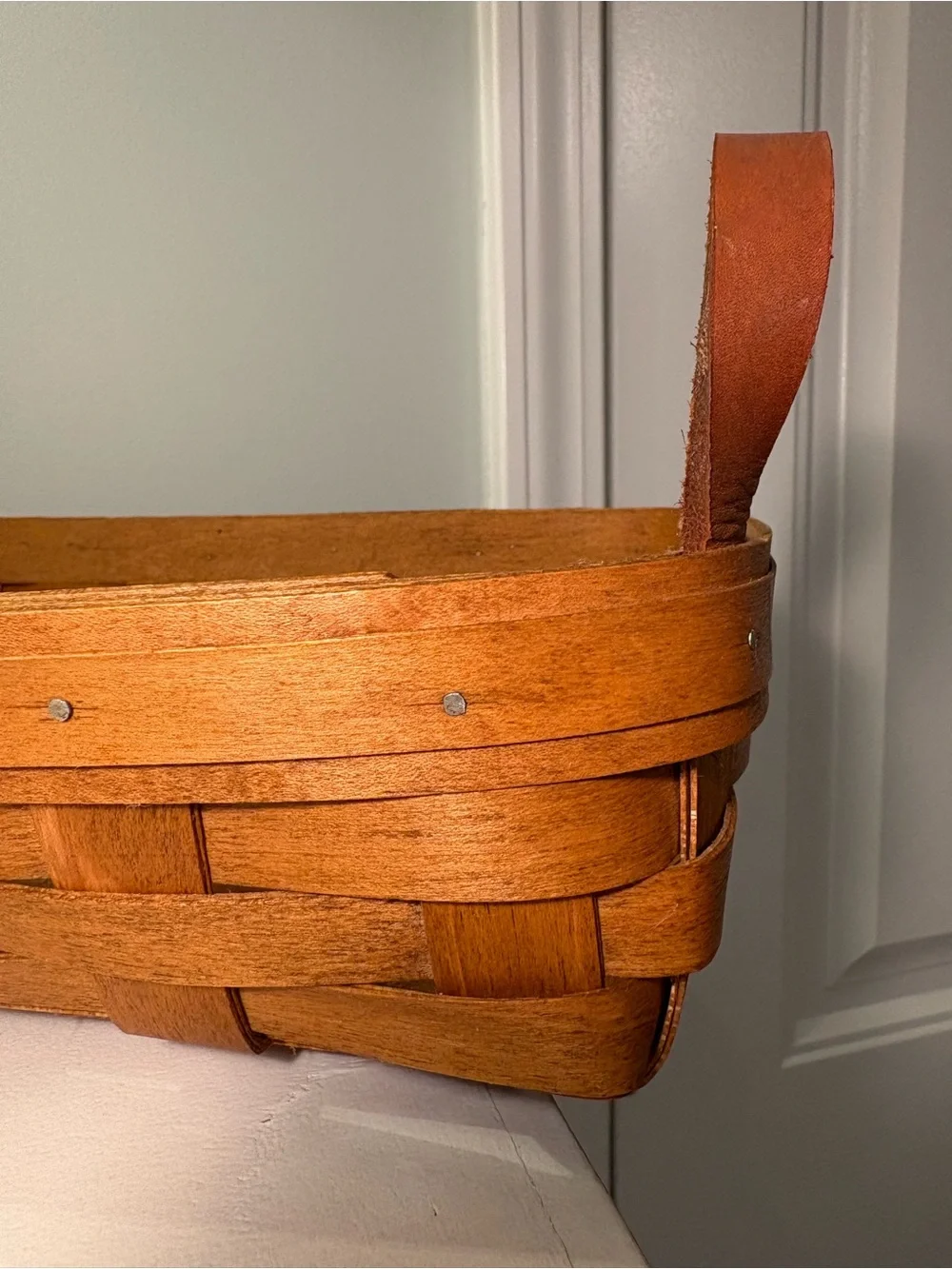 Henn Bread Basket- Hand woven in Ohio. 16”x 8 3/4” X 3” Golden Honey Maple stain